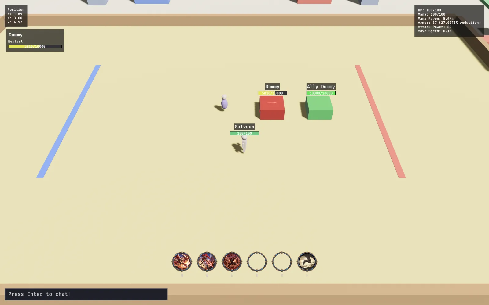 Training ground with target dummies and the ability bar