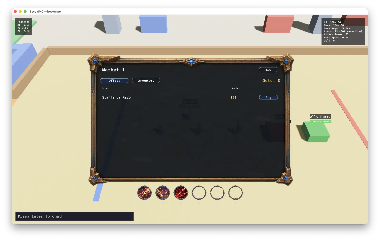 Buying a mage staff at Market 1 from inside the game